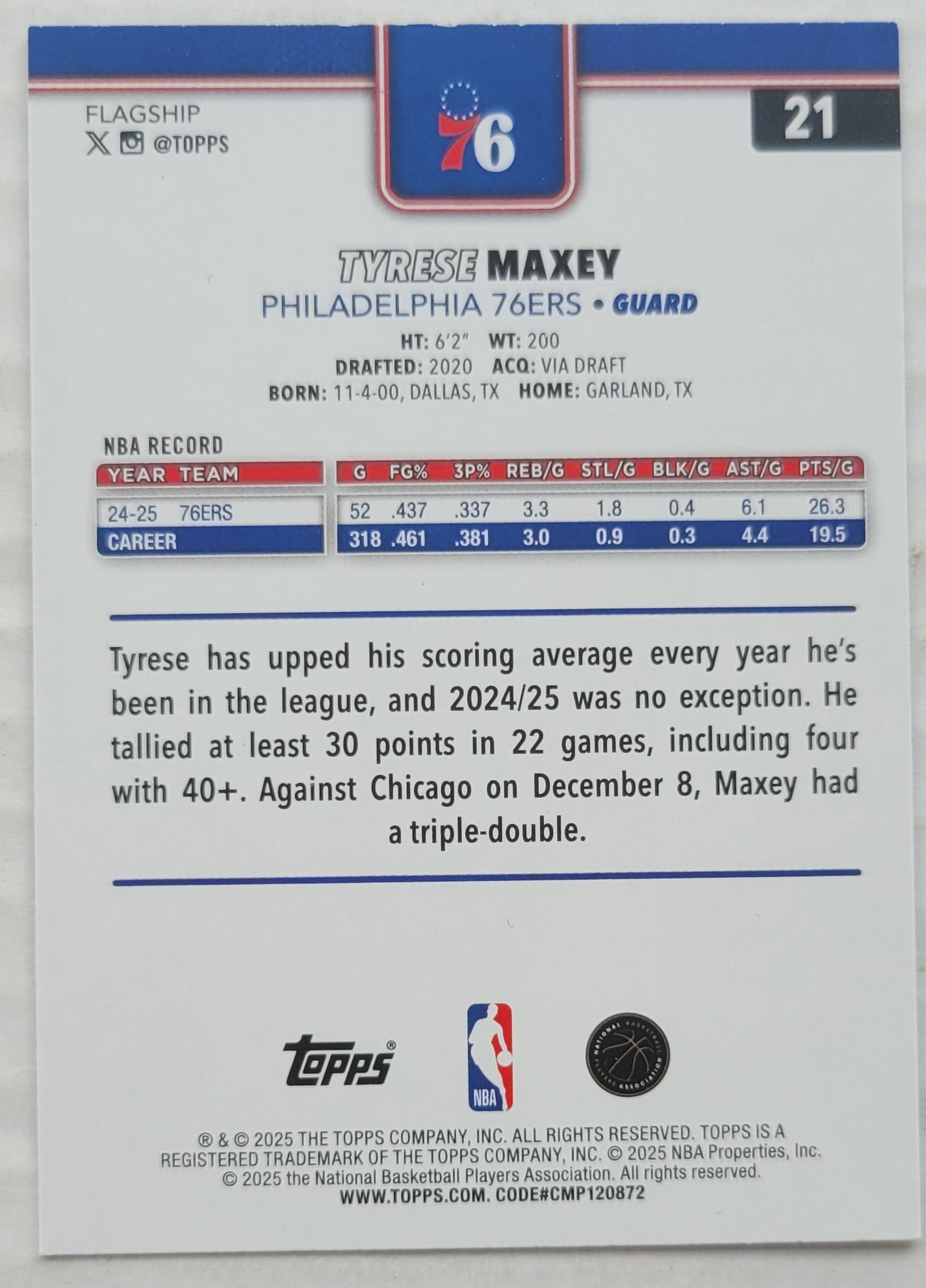 Tyrese Maxey - 2025-26 Topps Holo Foil #21