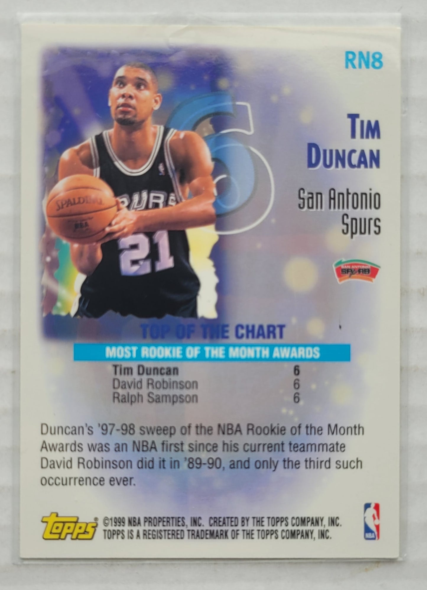 Tim Duncan - 1999-00 Topps Record Numbers #RN8