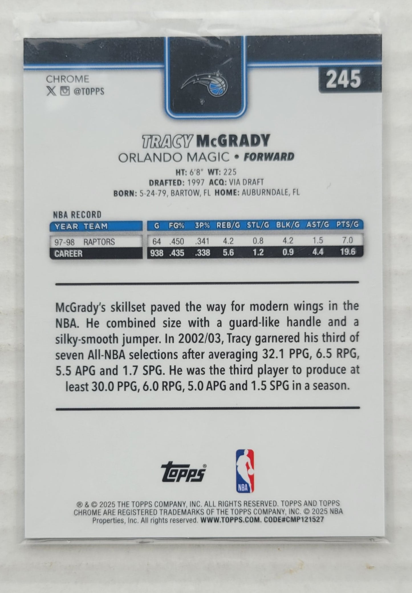 Tracy McGrady - 2025-26 Topps Chrome X-Fractors #245