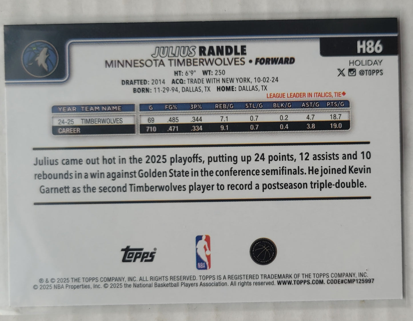 Julius Randle - 2025-26 Topps Holiday Glitter Holiday #H86