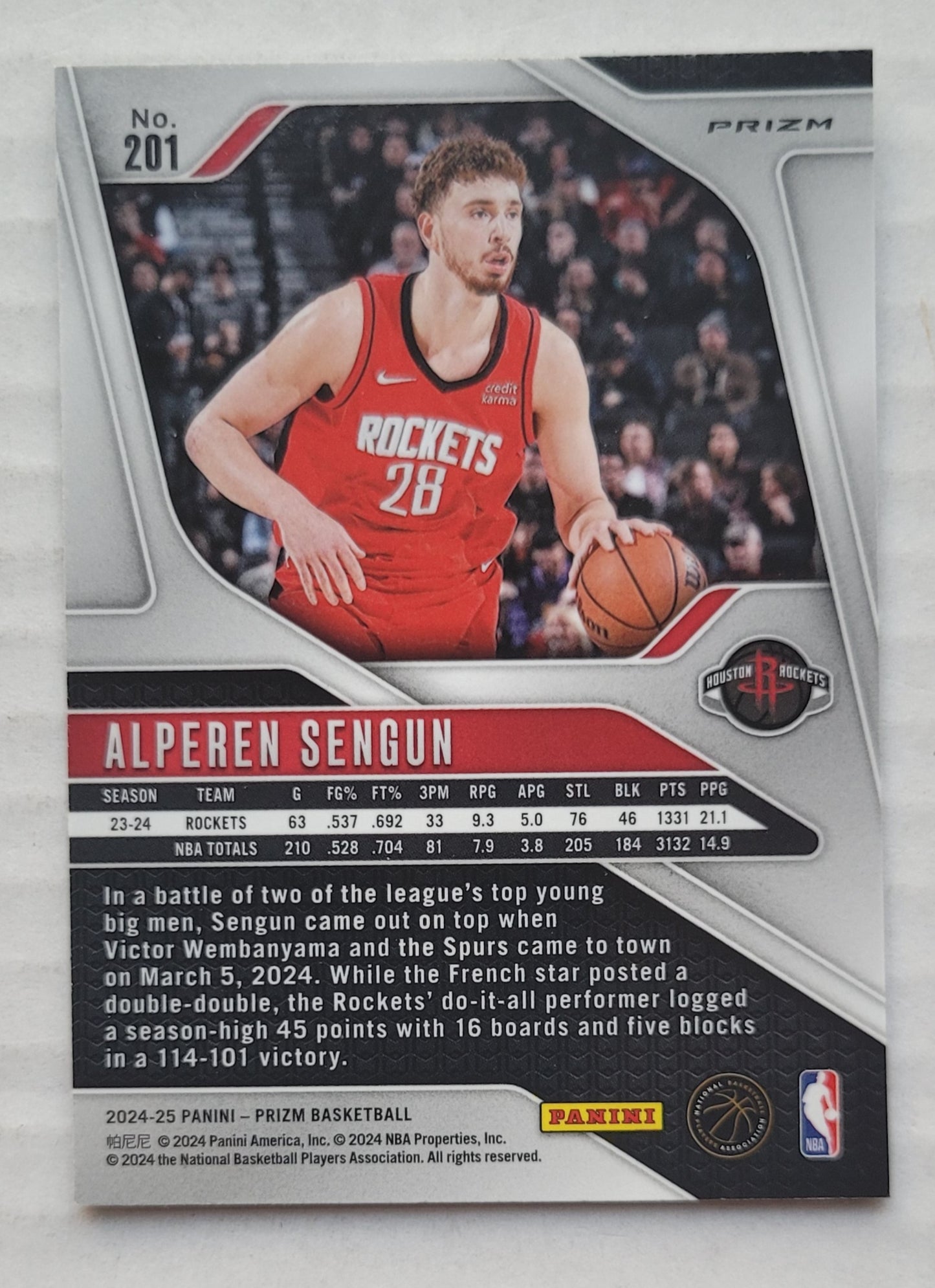 Alperen Sengun - 2024-25 Panini Prizm Prizms Silver #201