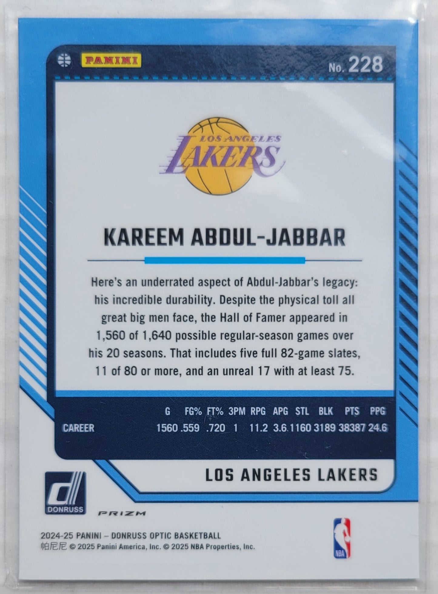 Kareem Abdul-Jabbar - 2024-25 Donruss Optic Holo #228 LGD