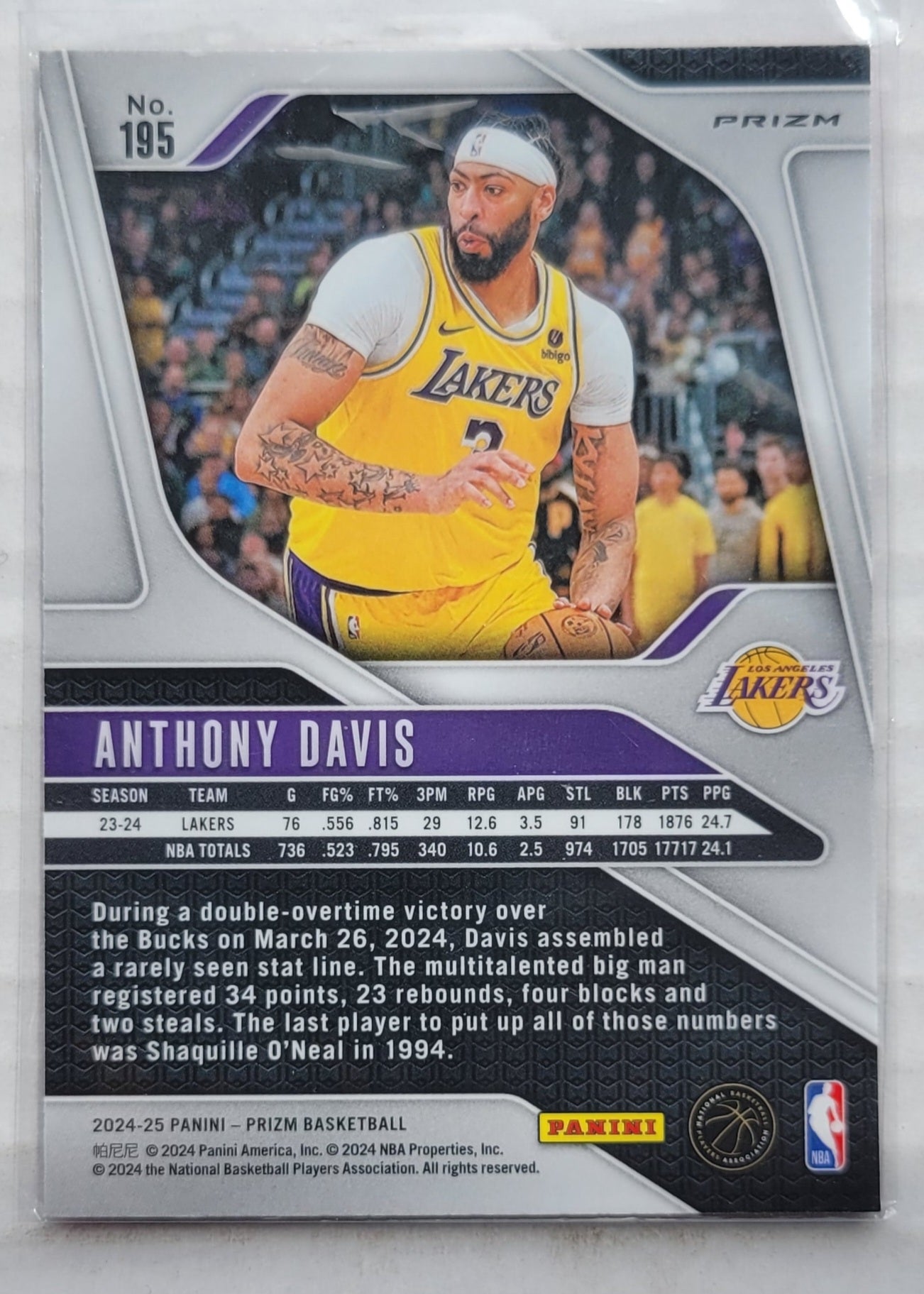 Anthony Davis - 2024-25 Panini Prizm Prizms Pink Ice #195
