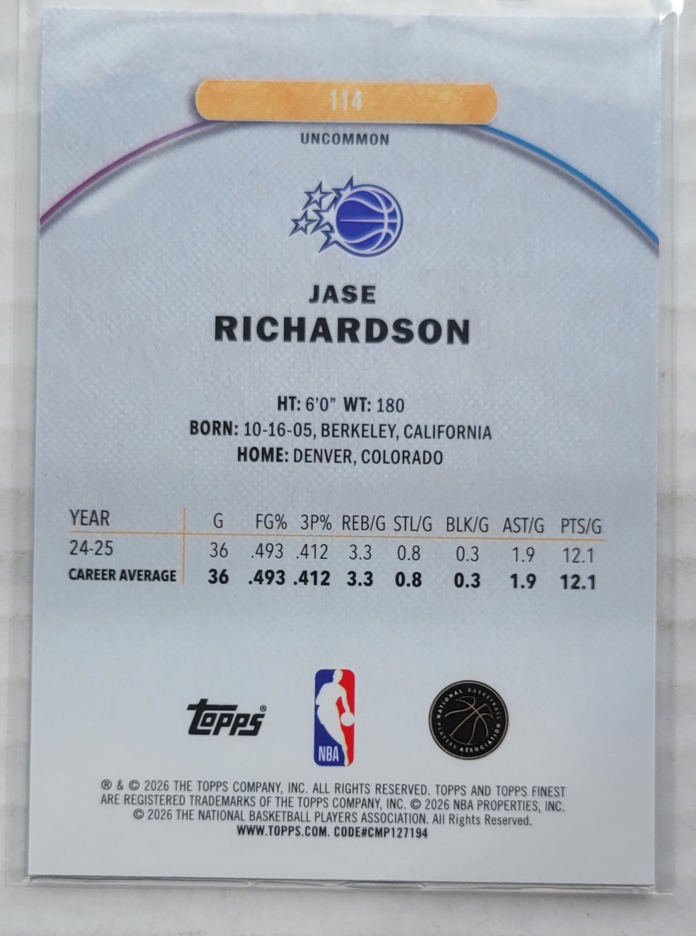 Jase Richardson - 2025-26 Finest #114 U RC
