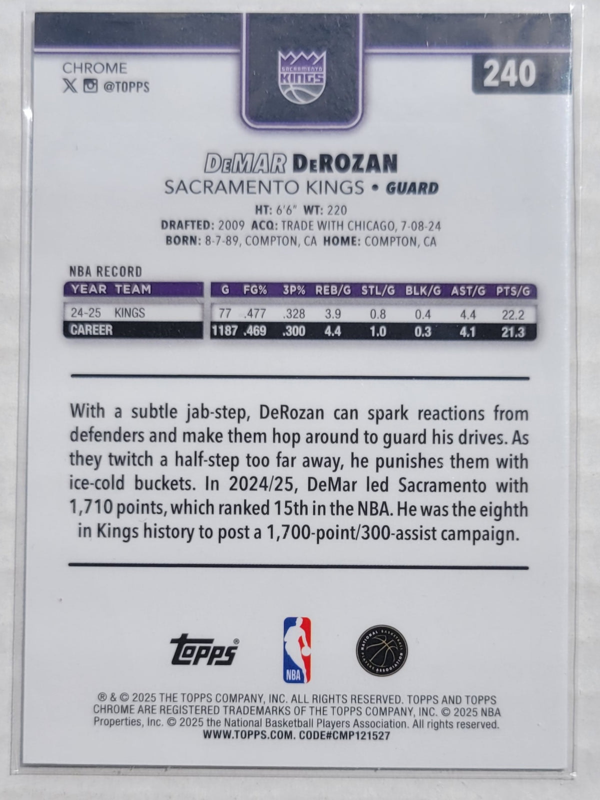 DeMar DeRozan - 2025-26 Topps Chrome X-Fractors #240