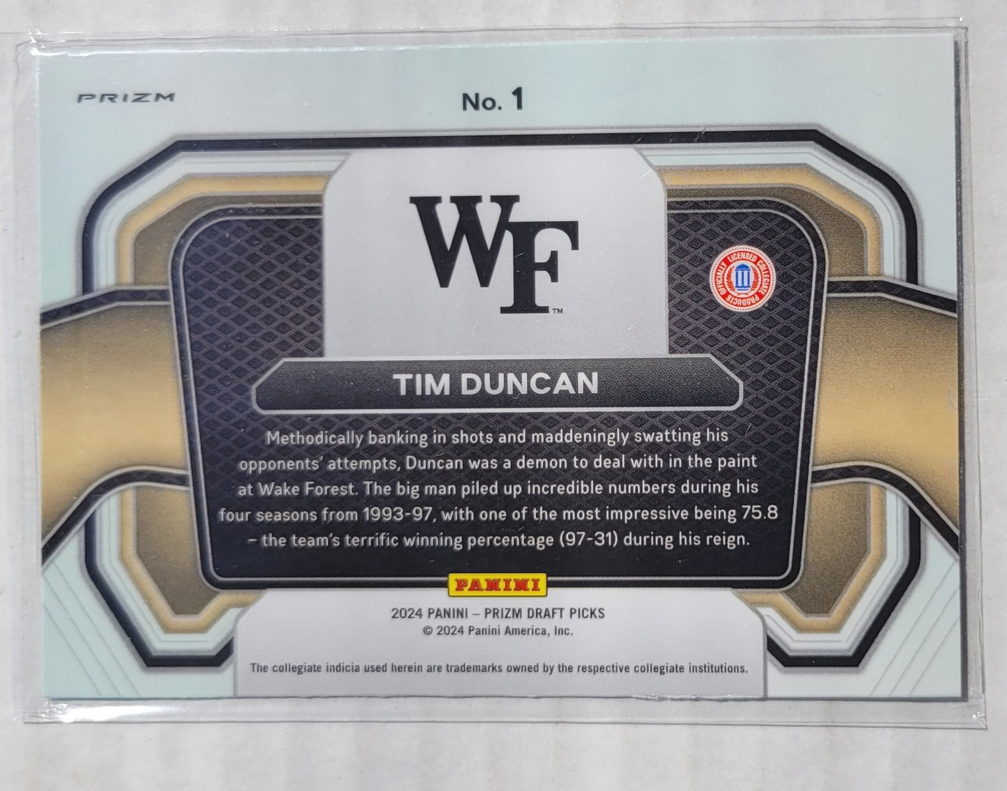 Tim Duncan - 2024-25 Panini Prizm Draft Picks Campus Legends Prizms Silver #1