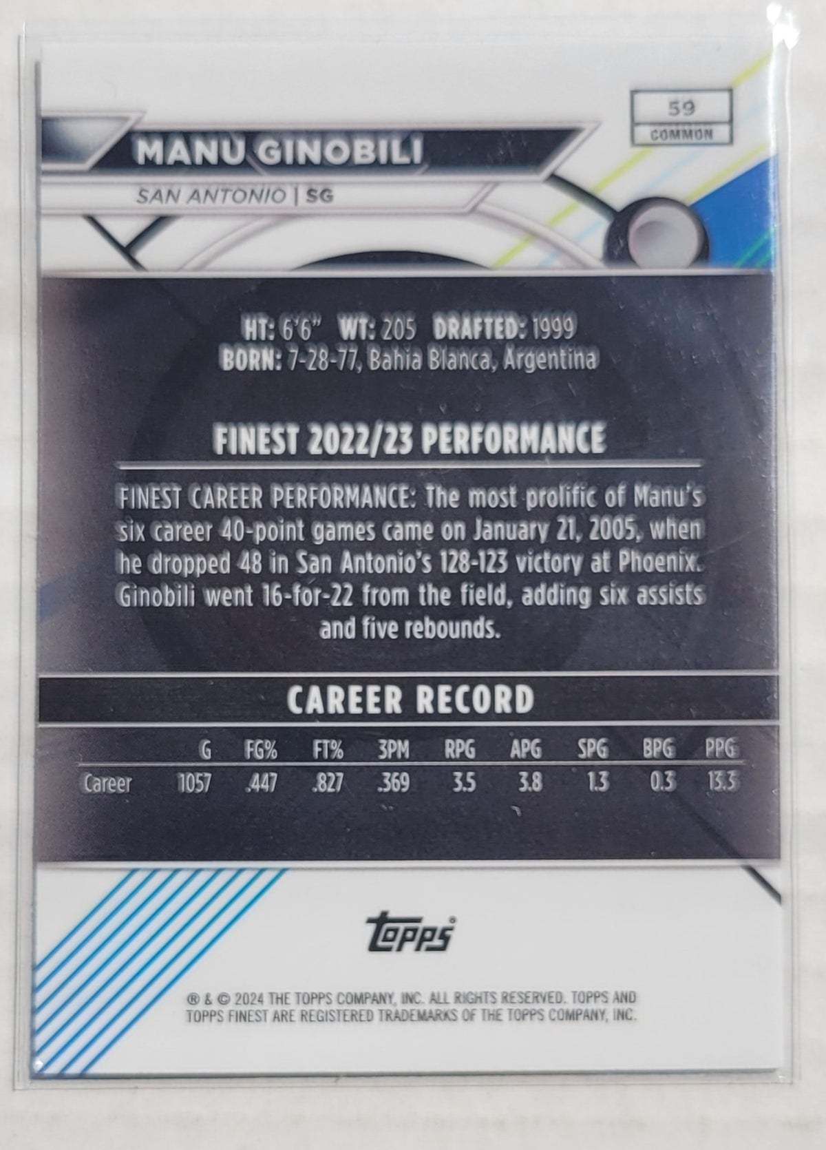 Manu Ginobili - 2023-24 Finest Checkerboard Refractors #59 C
