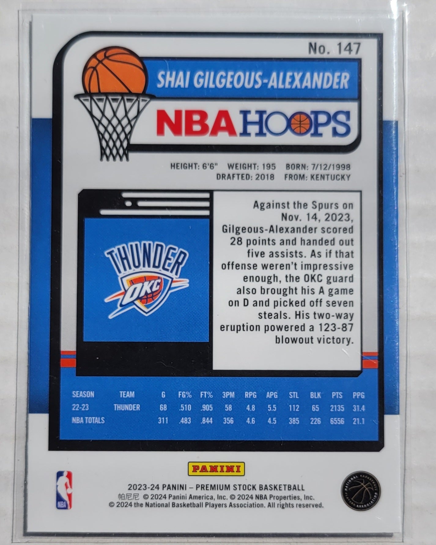Shai Gilgeous-Alexander - 2023-24 Hoops Premium Stock #147