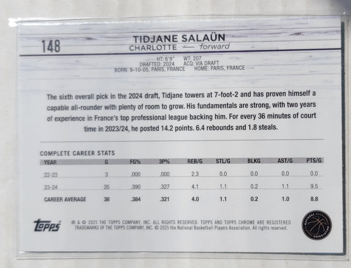 Tidjane Salaun - 2024-25 Topps Chrome Topps Green Refractors #148 RC