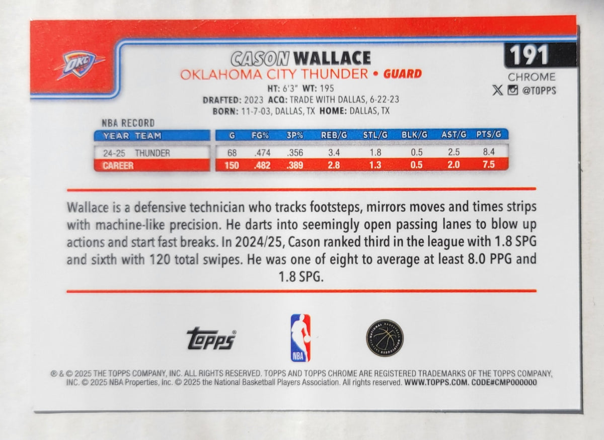 Cason Wallace - 2025-26 Topps Chrome Prism Refractors #191