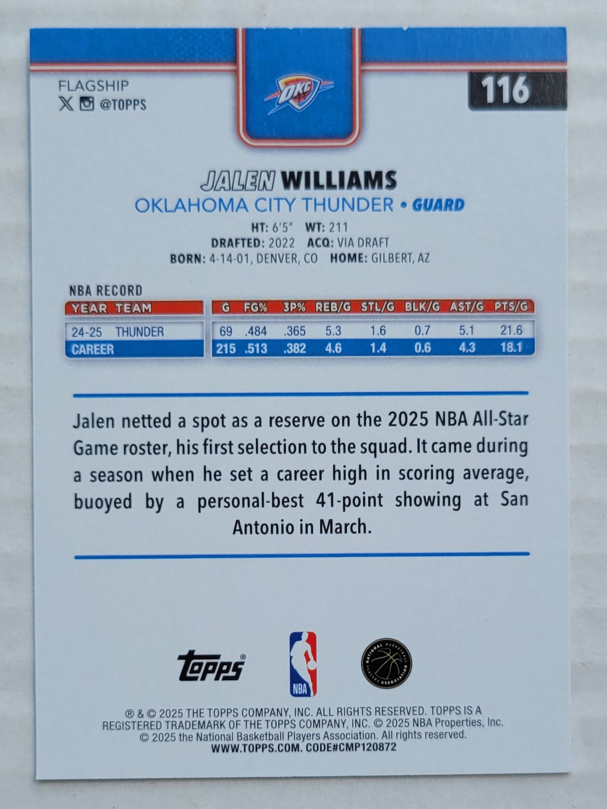 Jalen Williams - 2025-26 Topps Season Tip Off #116