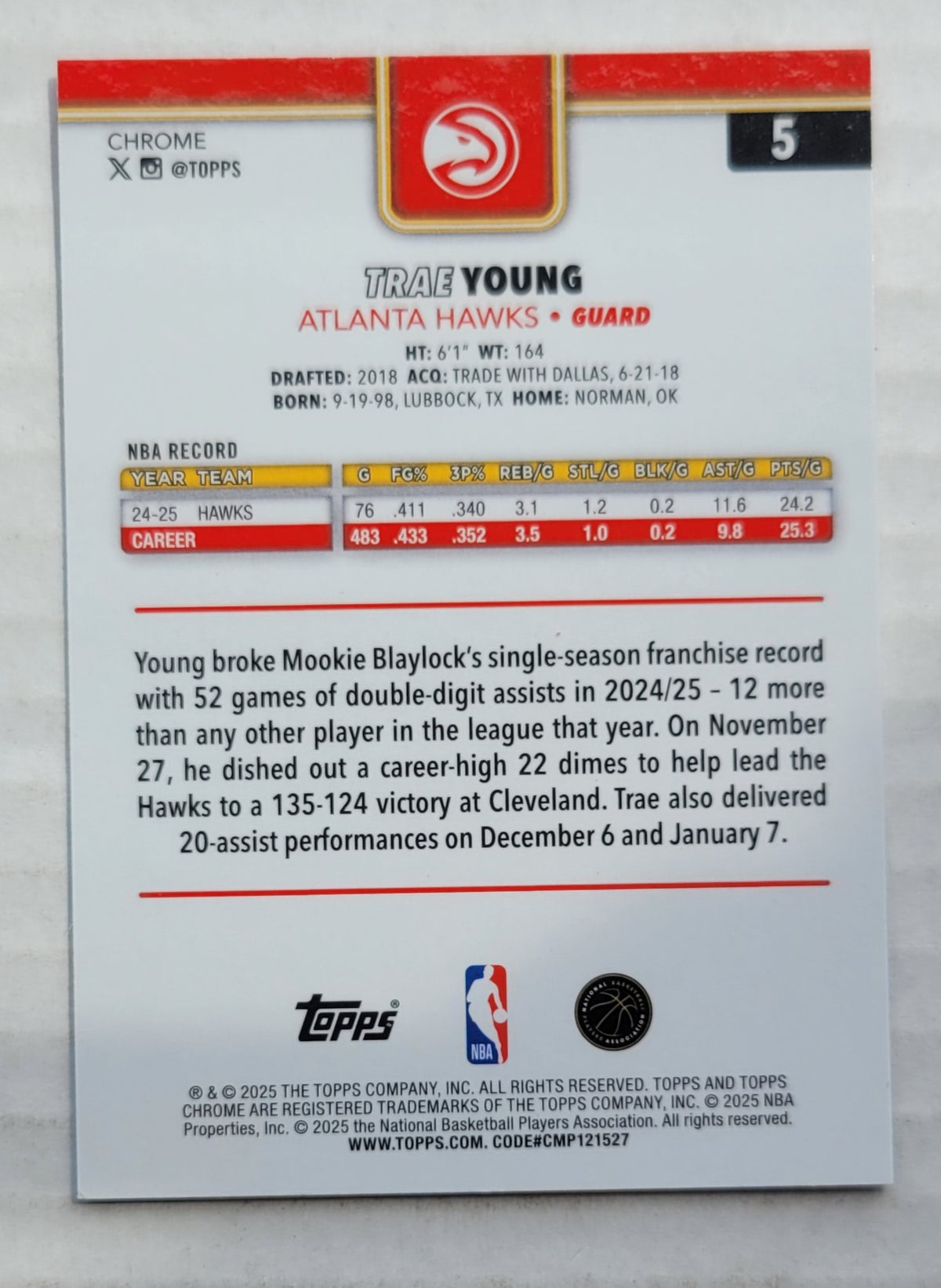 Trae Young - 2025-26 Topps Chrome Red White and Blue Refractors #5