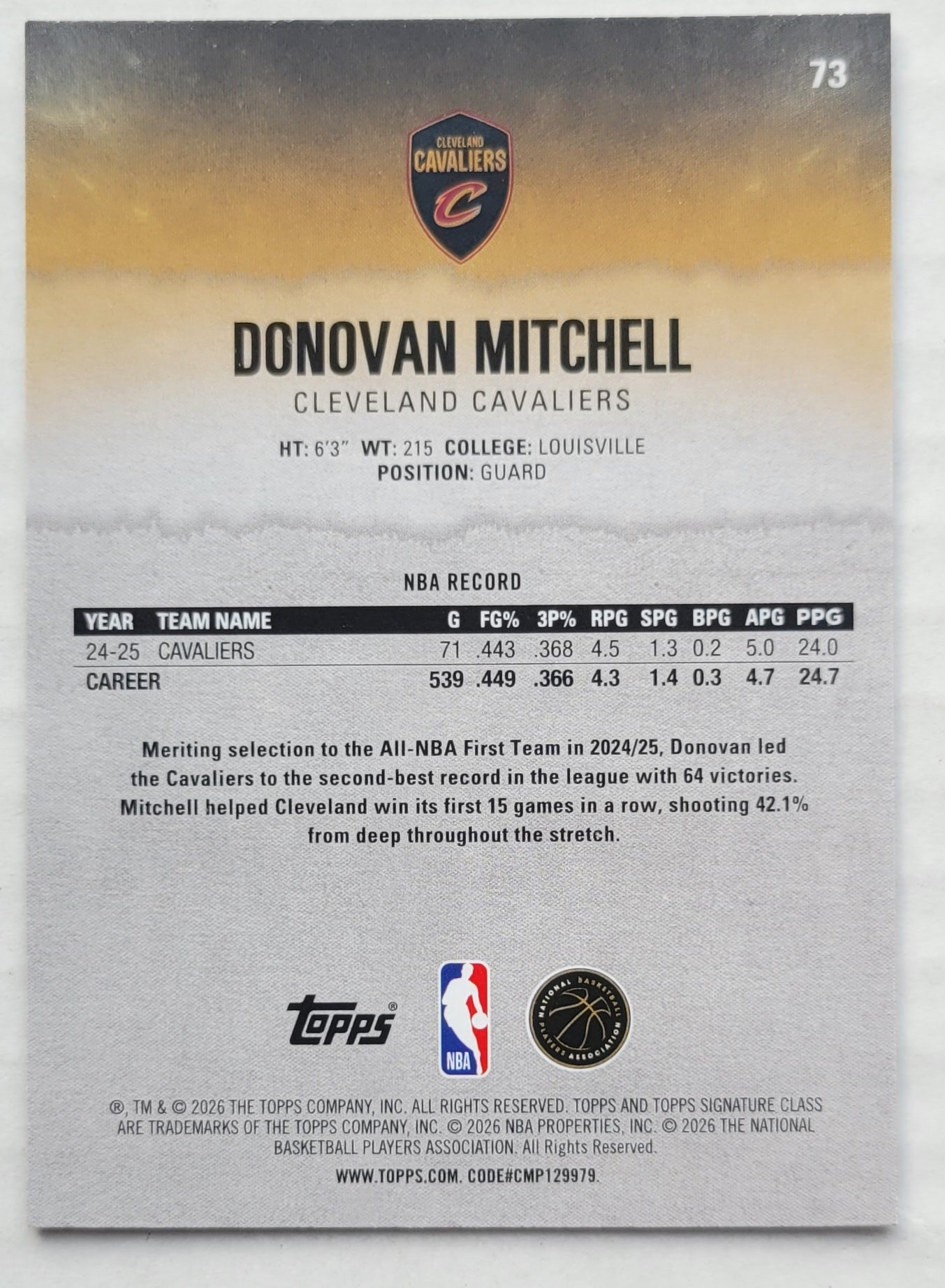 Donovan Mitchell - 2025-26 Topps Signature Class #73