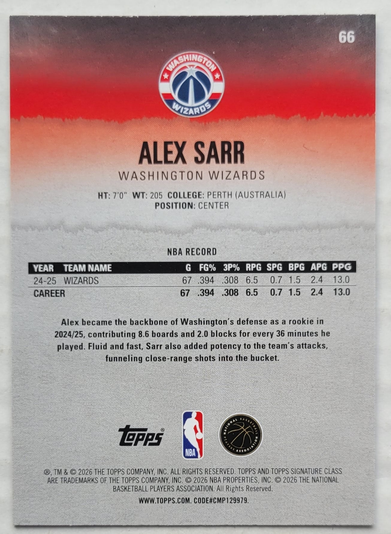 Alex Sarr - 2025-26 Topps Signature Class #66