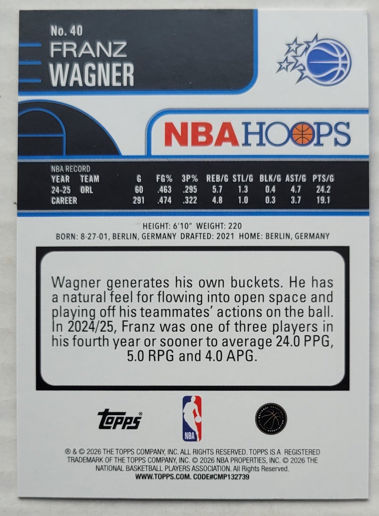 Franz Wagner - 2025-26 Hoops #40