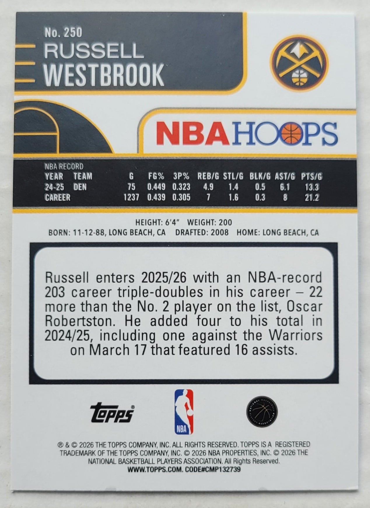 Russell Westbrook - 2025-26 Hoops #250