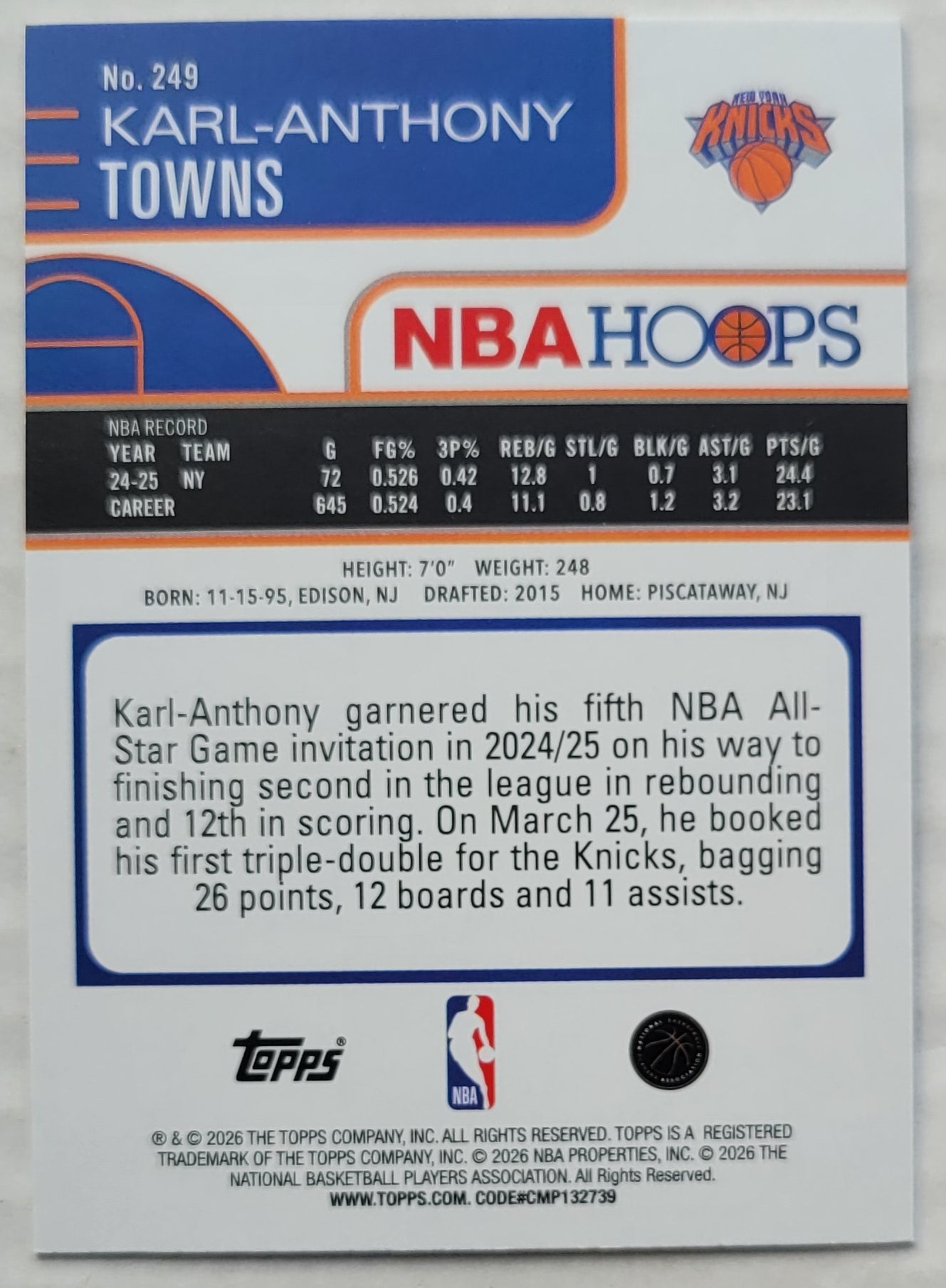 Karl-Anthony Towns - 2025-26 Hoops #249
