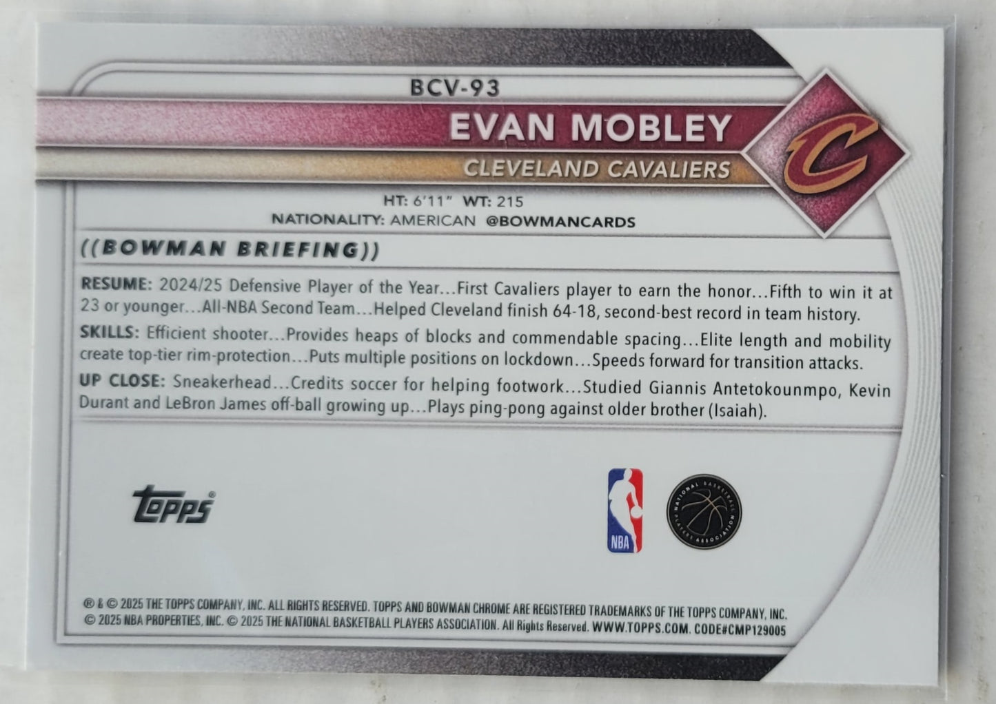 Evan Mobley - 2025-26 Bowman Chrome #BCV93