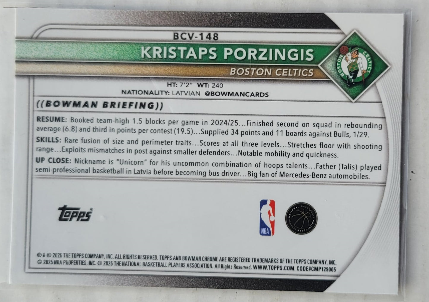 Kristaps Porzingis - 2025-26 Bowman Chrome #BCV148