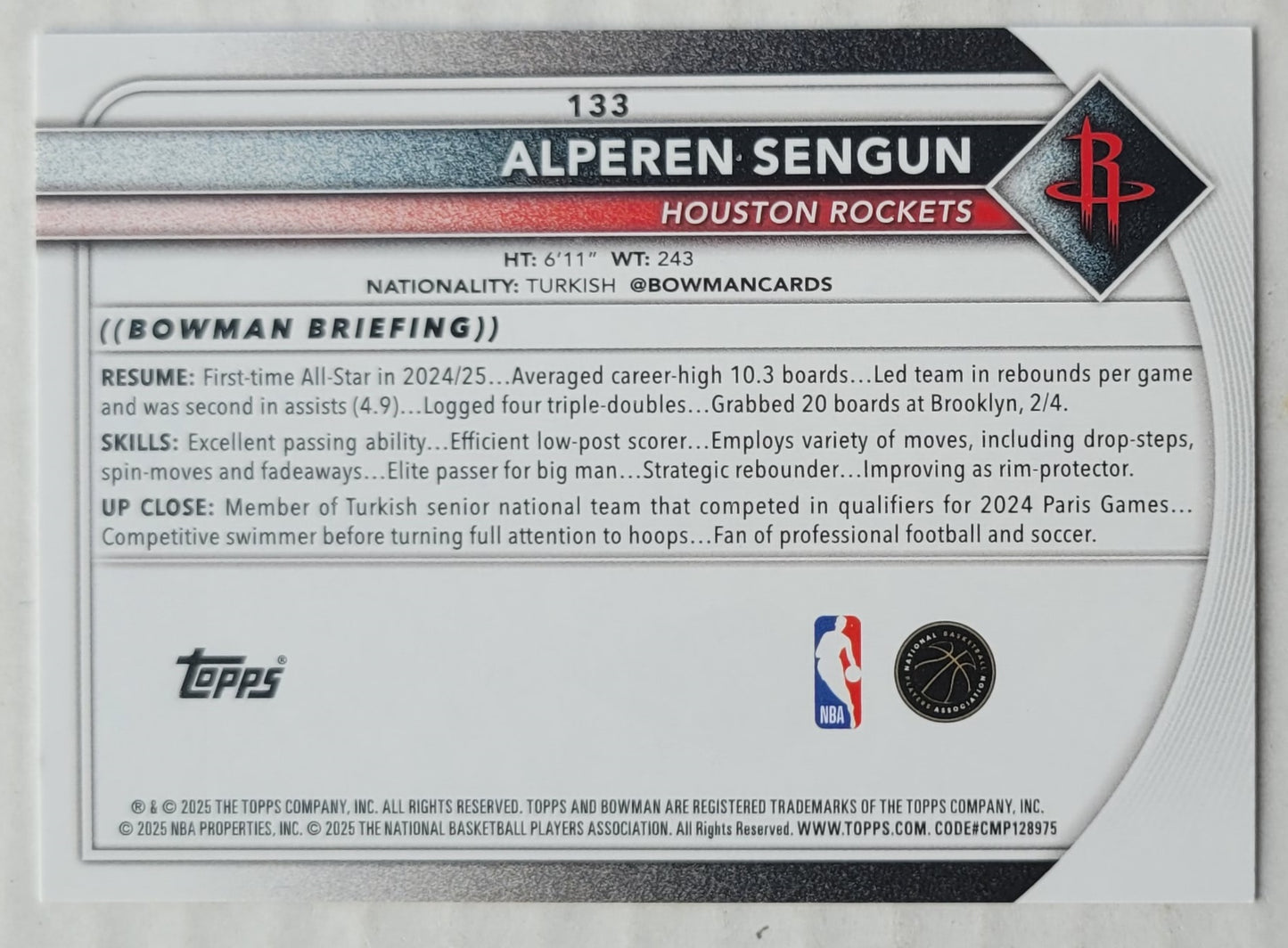 Alperen Sengun - 2025-26 Bowman #133
