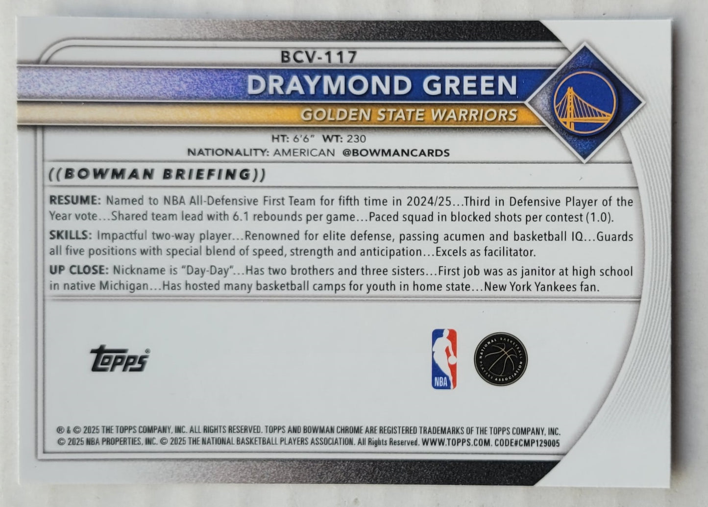 Draymond Green - 2025-26 Bowman Chrome Mojo Refractors #BCV117