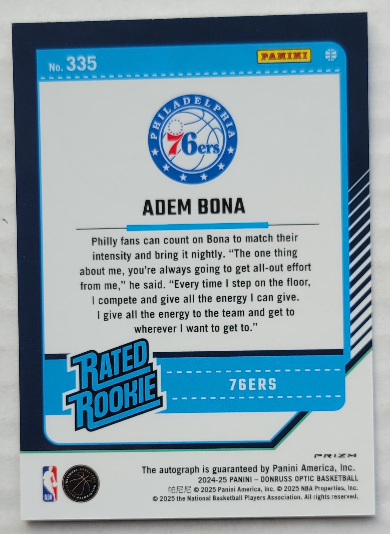 Adem Bona - 2024-25 Donruss Optic #335 RR AU