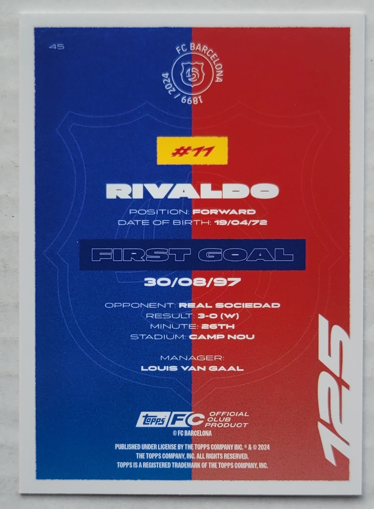 Rivaldo - 2024-25 FC Barcelona Topps Team Set #45 125TH