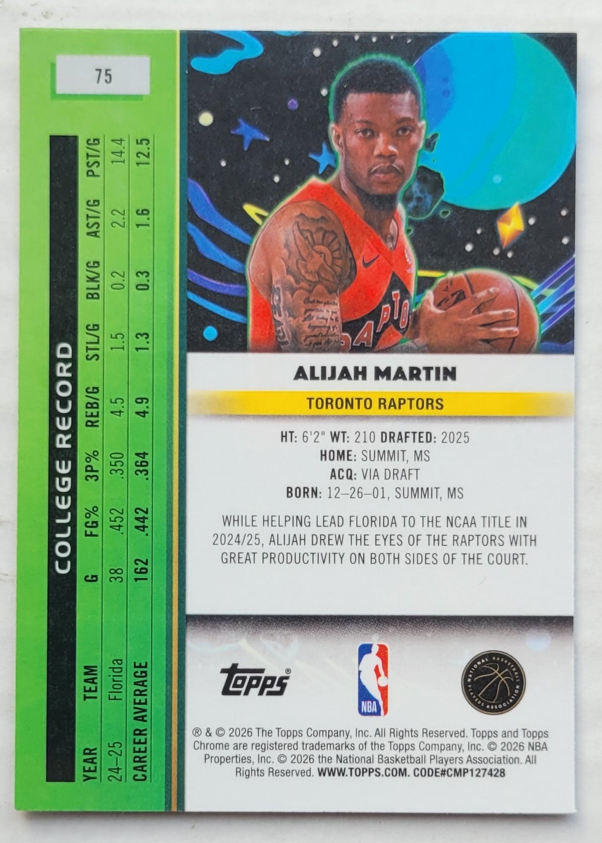 Alijah Martin - 2025-26 Topps Cosmic Chrome #75 RC