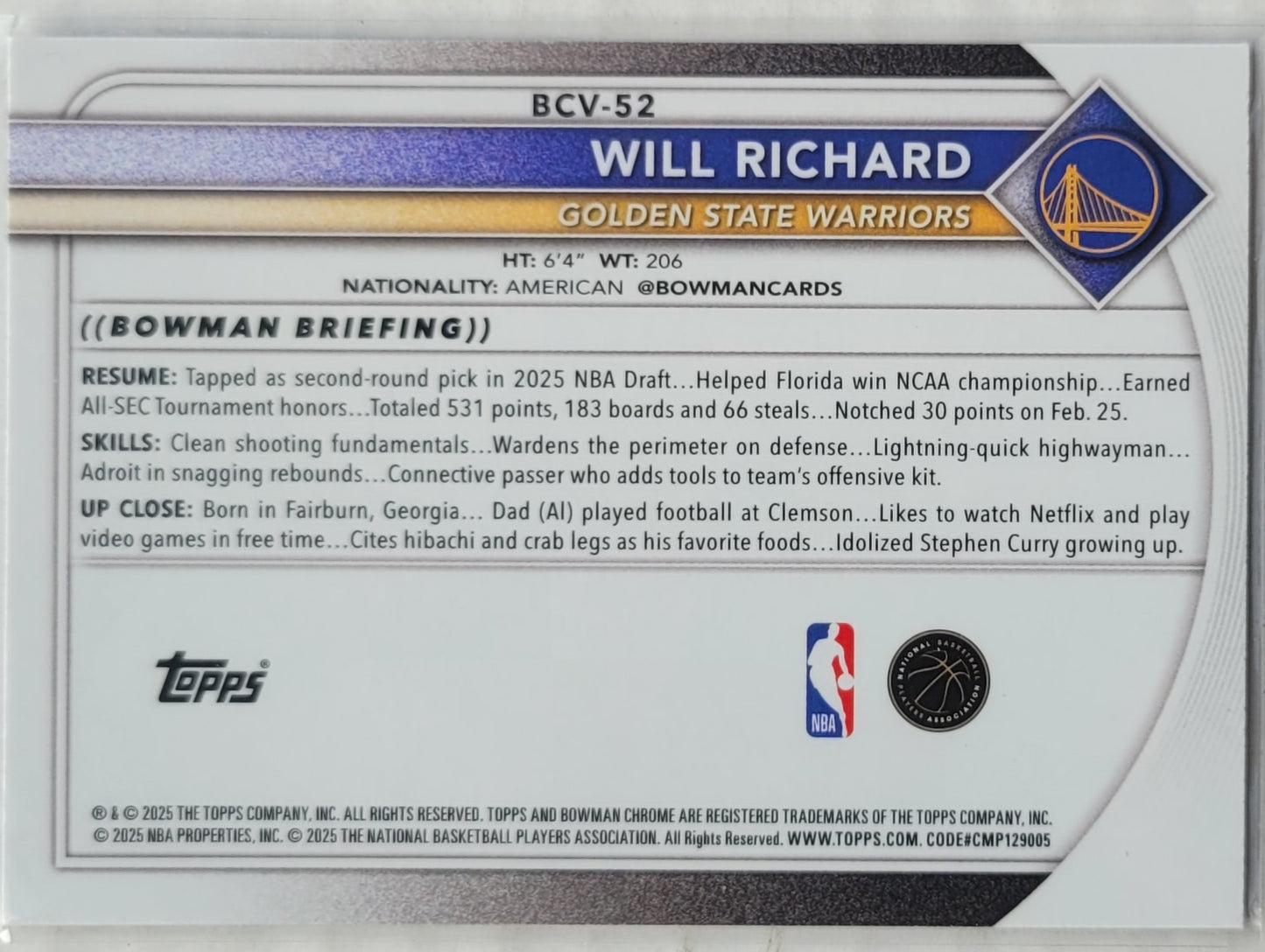 Will Richard - 2025-26 Bowman Chrome Reptilian Refractors #BCV52 RC