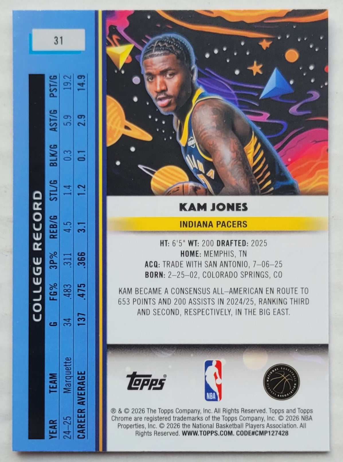 Kam Jones - 2025-26 Topps Cosmic Chrome #31 RC