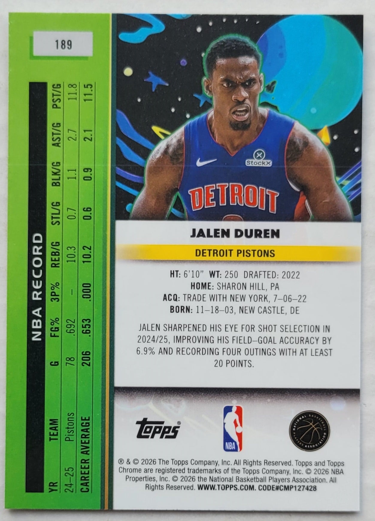 Jalen Duren - 2025-26 Topps Cosmic Chrome #189