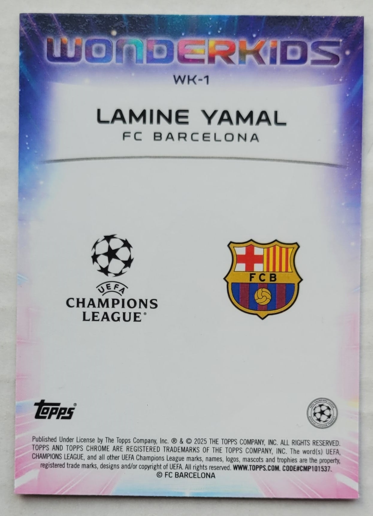 Lamine Yamal - 2024-25 Topps Chrome Sapphire UEFA Club Competitions Wonderkids #WK1