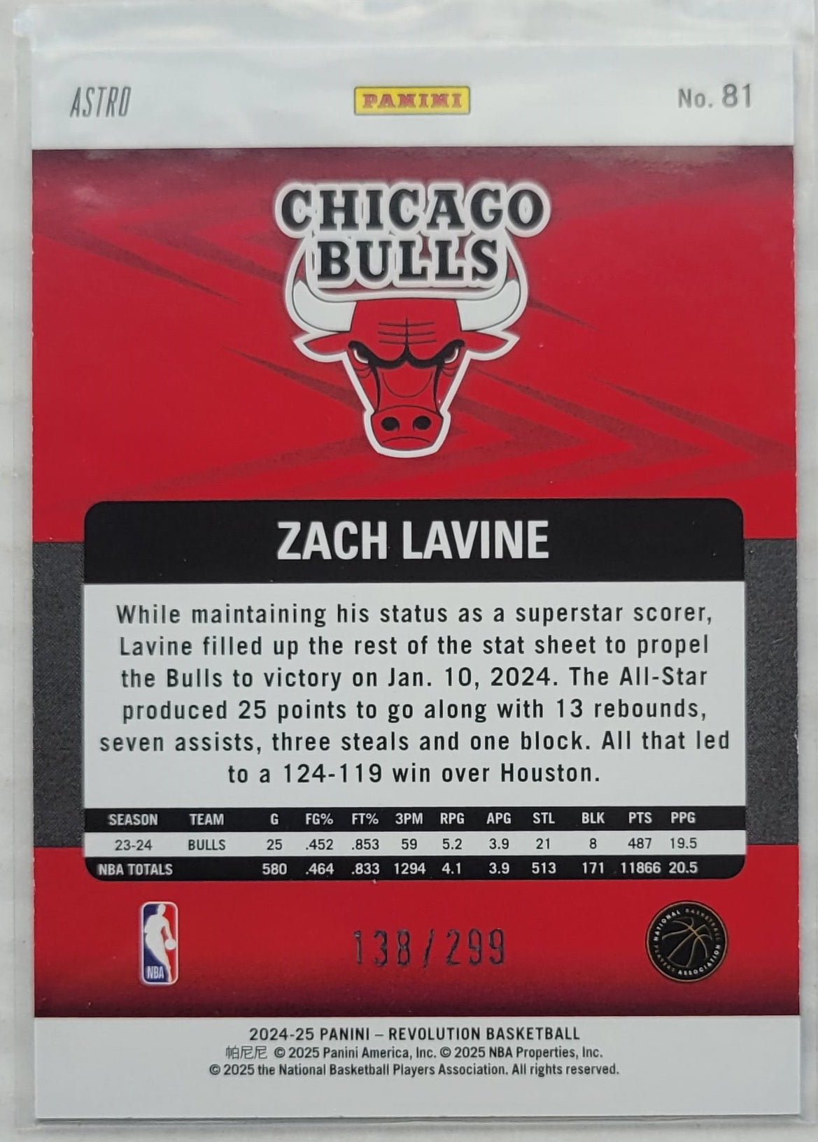Zach LaVine - 2024-25 Panini Revolution Red Astro #81 - 138/299