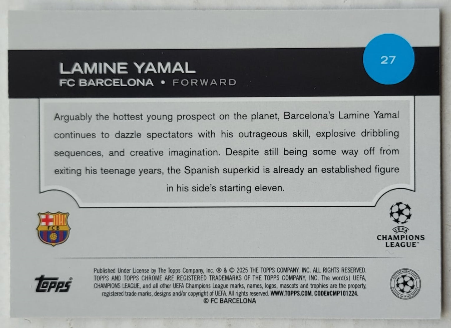 Lamine Yamal - 2024-25 Topps Chrome UEFA Club Competitions #27 FS