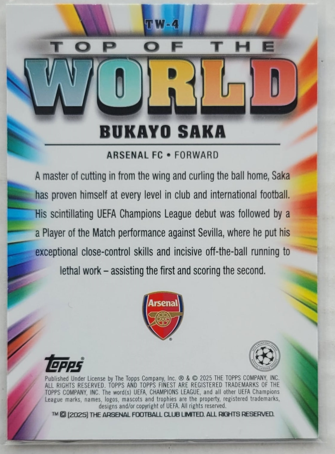 Bukayo Saka - 2024-25 Finest UEFA Club Competitions Top of the World #TW4