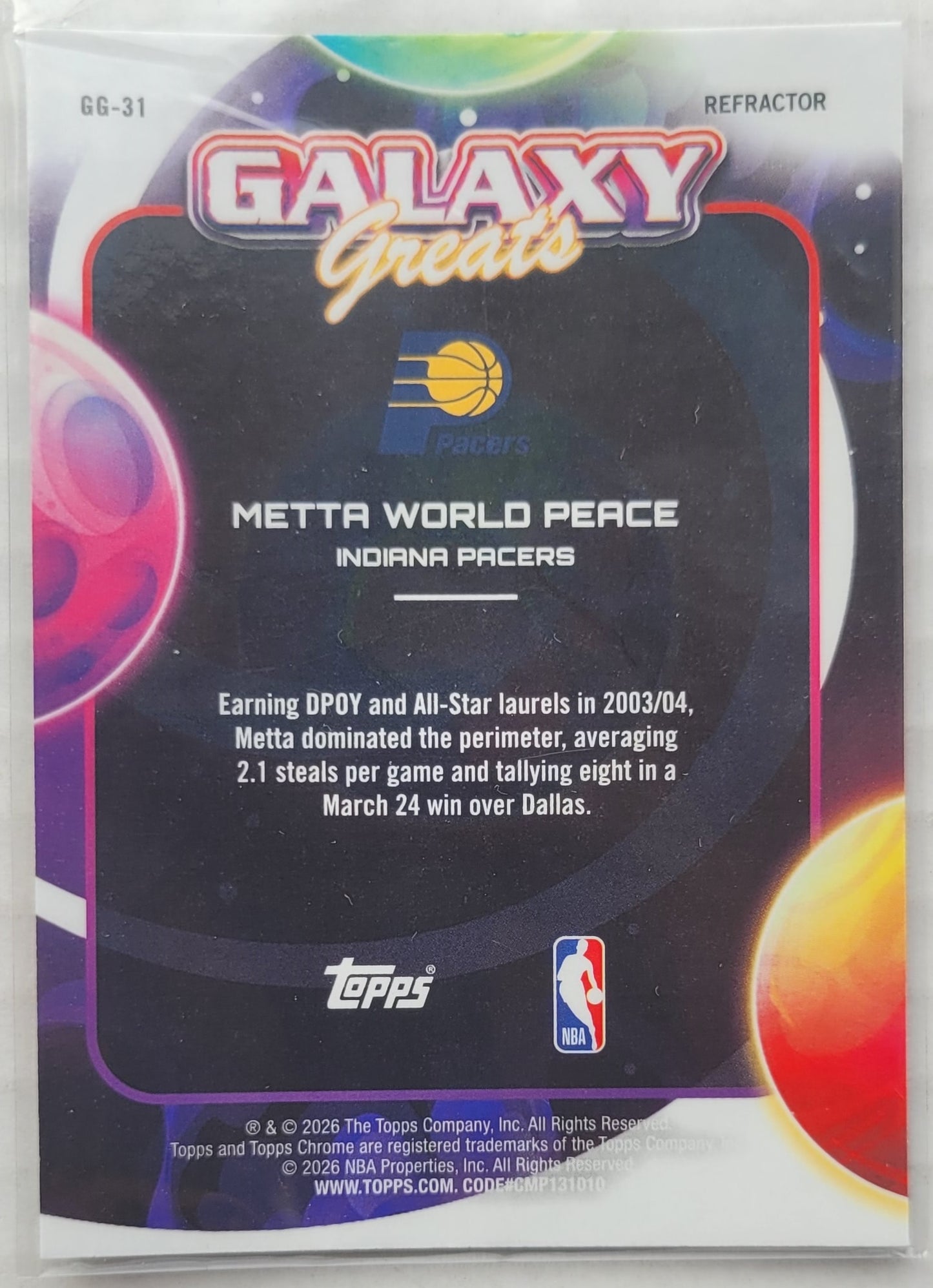 Metta World Peace - 2025-26 Topps Cosmic Chrome Galaxy Greats Refractors #GG31