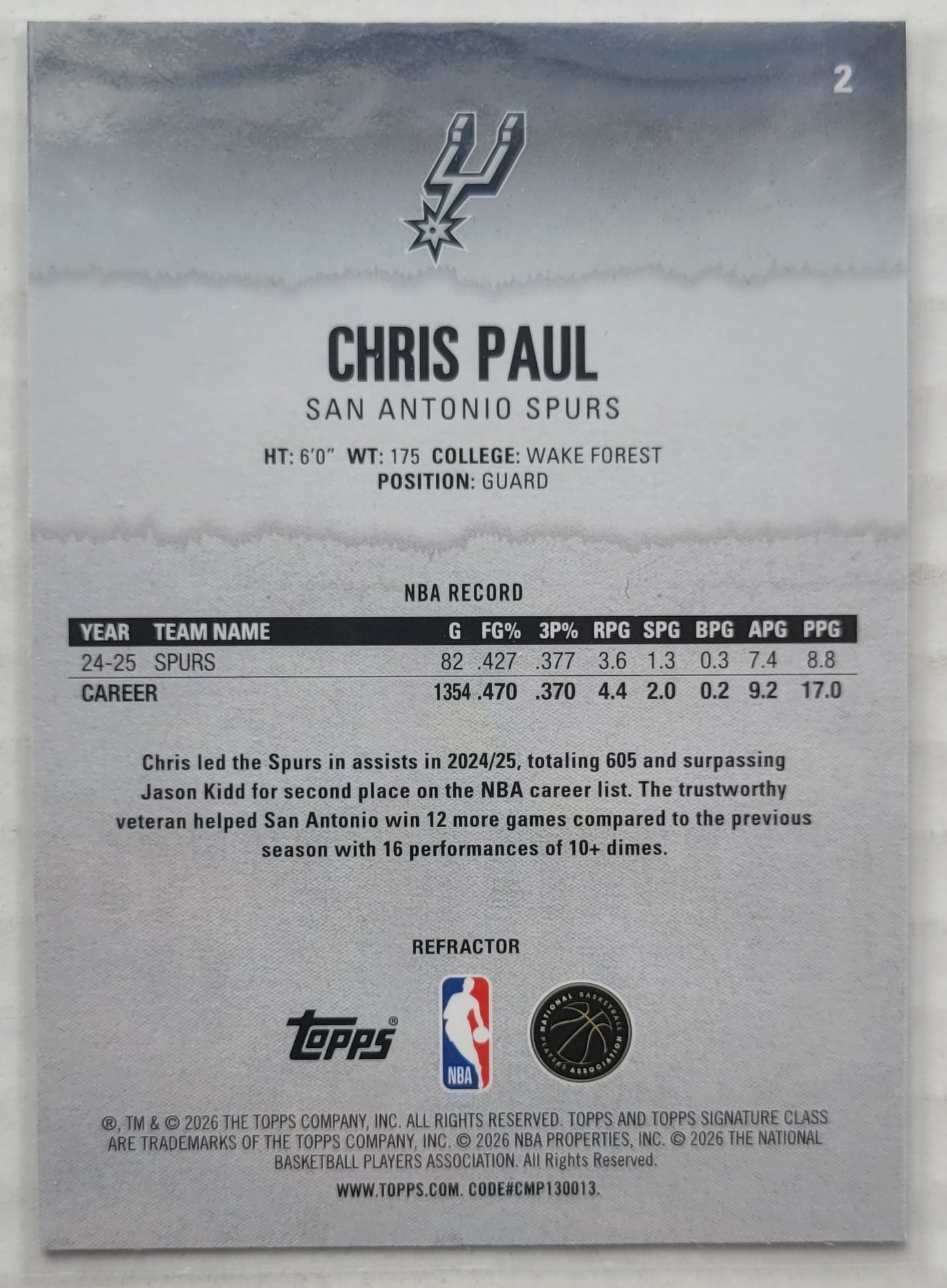 Chris Paul - 2025-26 Topps Signature Class Chrome Refractors #2