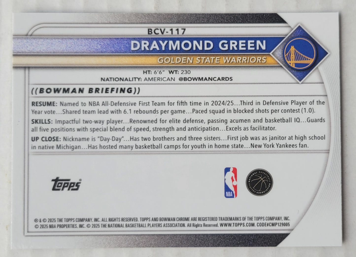 Draymond Green - 2025-26 Bowman Chrome Reptilian Refractors #BCV117