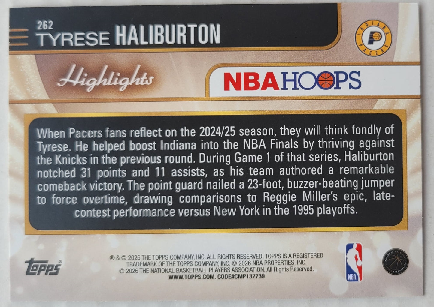 Tyrese Haliburton - 2025-26 Hoops #262 HL