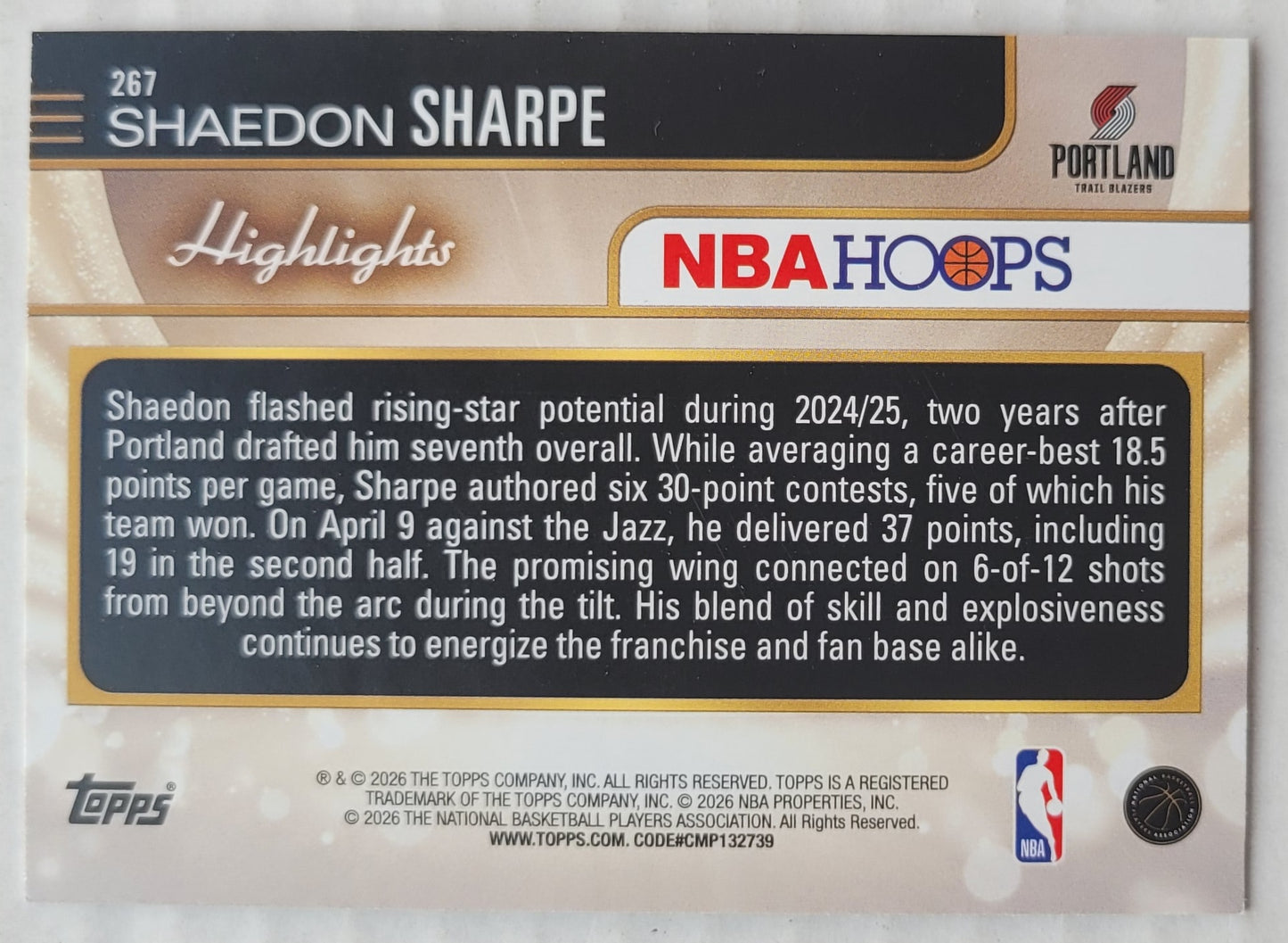 Shaedon Sharpe - 2025-26 Hoops #267 HL