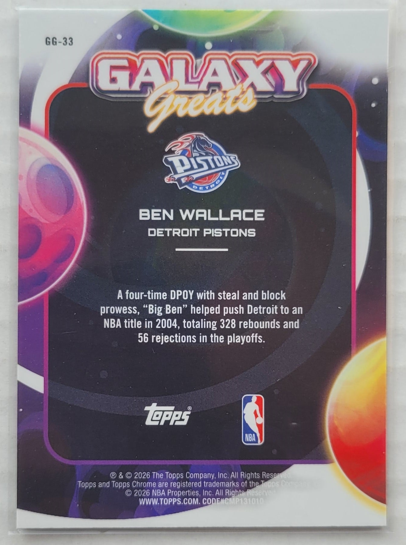 Ben Wallace - 2025-26 Topps Cosmic Chrome Galaxy Greats #GG33