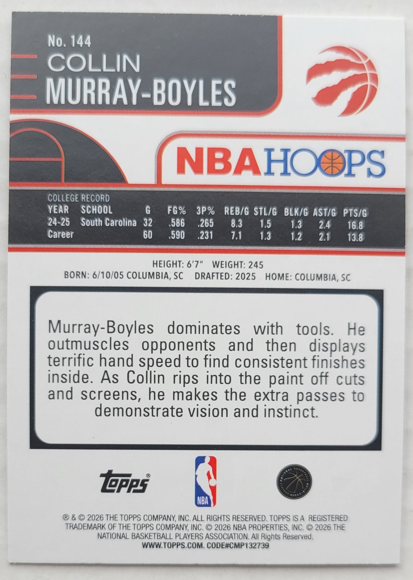 Collin Murray-Boyles - 2025-26 Hoops #144 RC