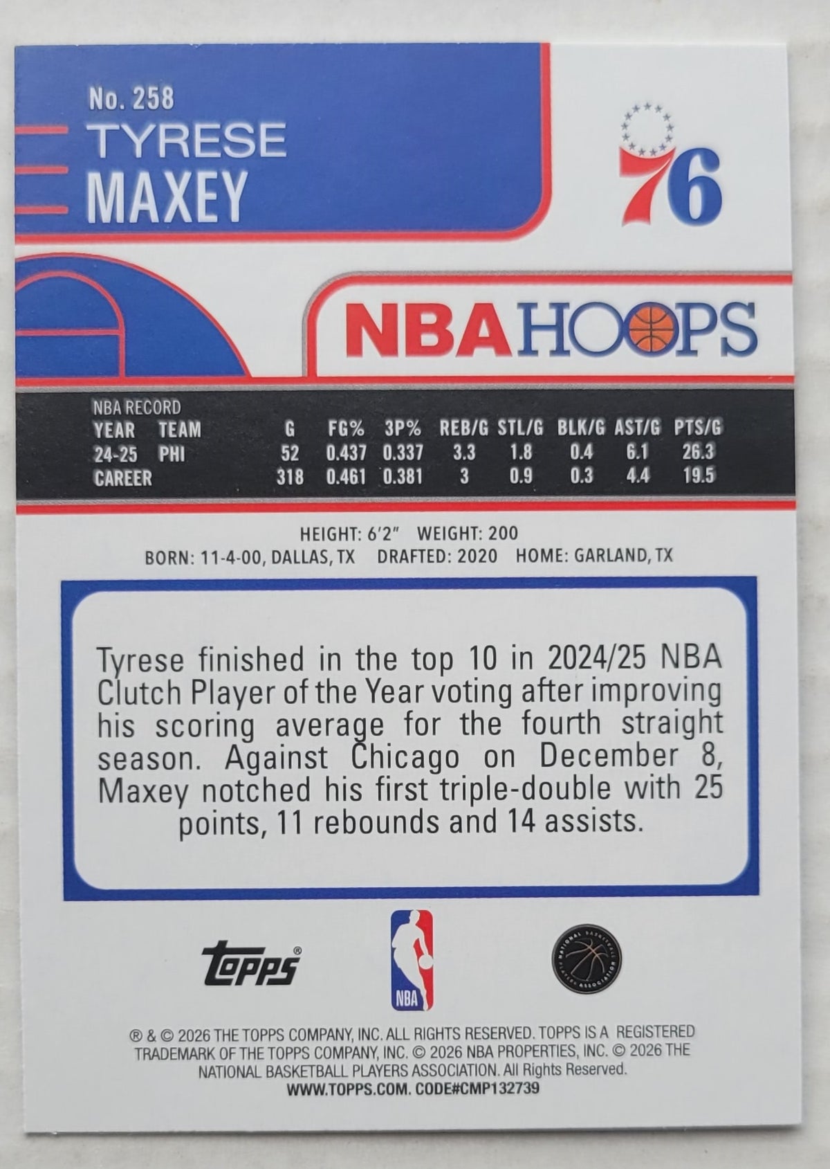 Tyrese Maxey - 2025-26 Hoops #258