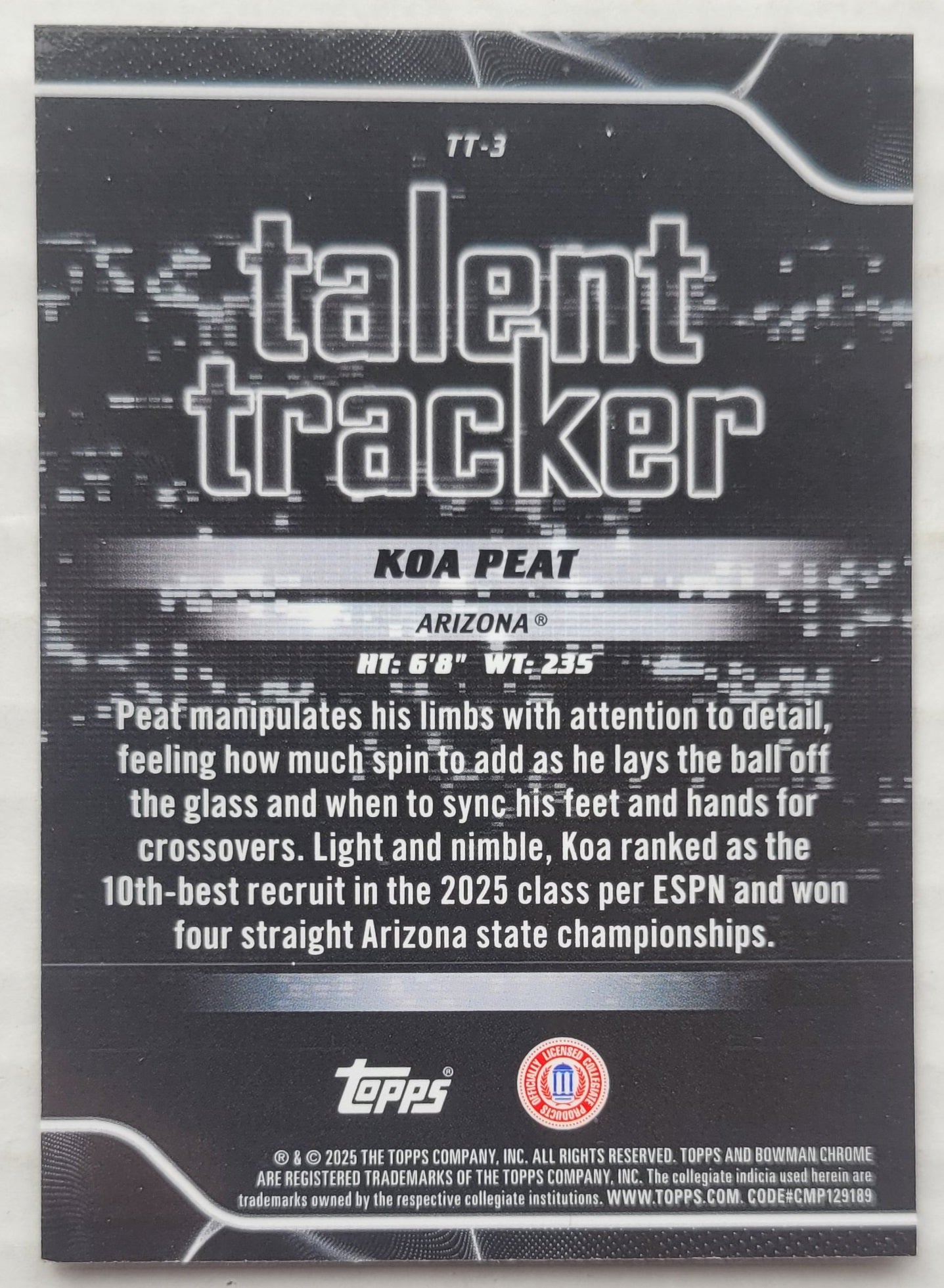 Koa Peat - 2025-26 Bowman Chrome University Talent Tracker #TT3