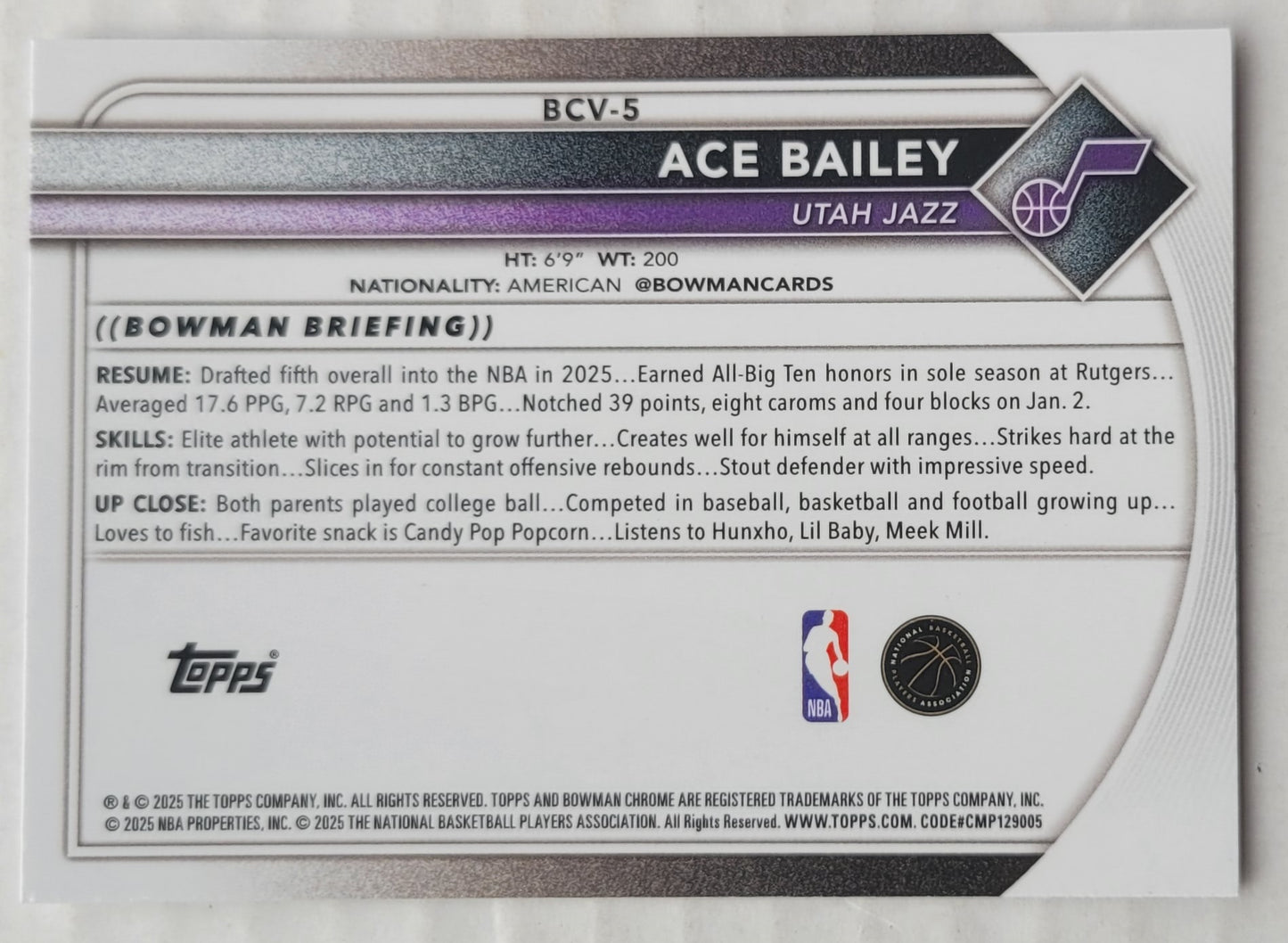 Ace Bailey - 2025-26 Bowman Chrome #BCV5 RC