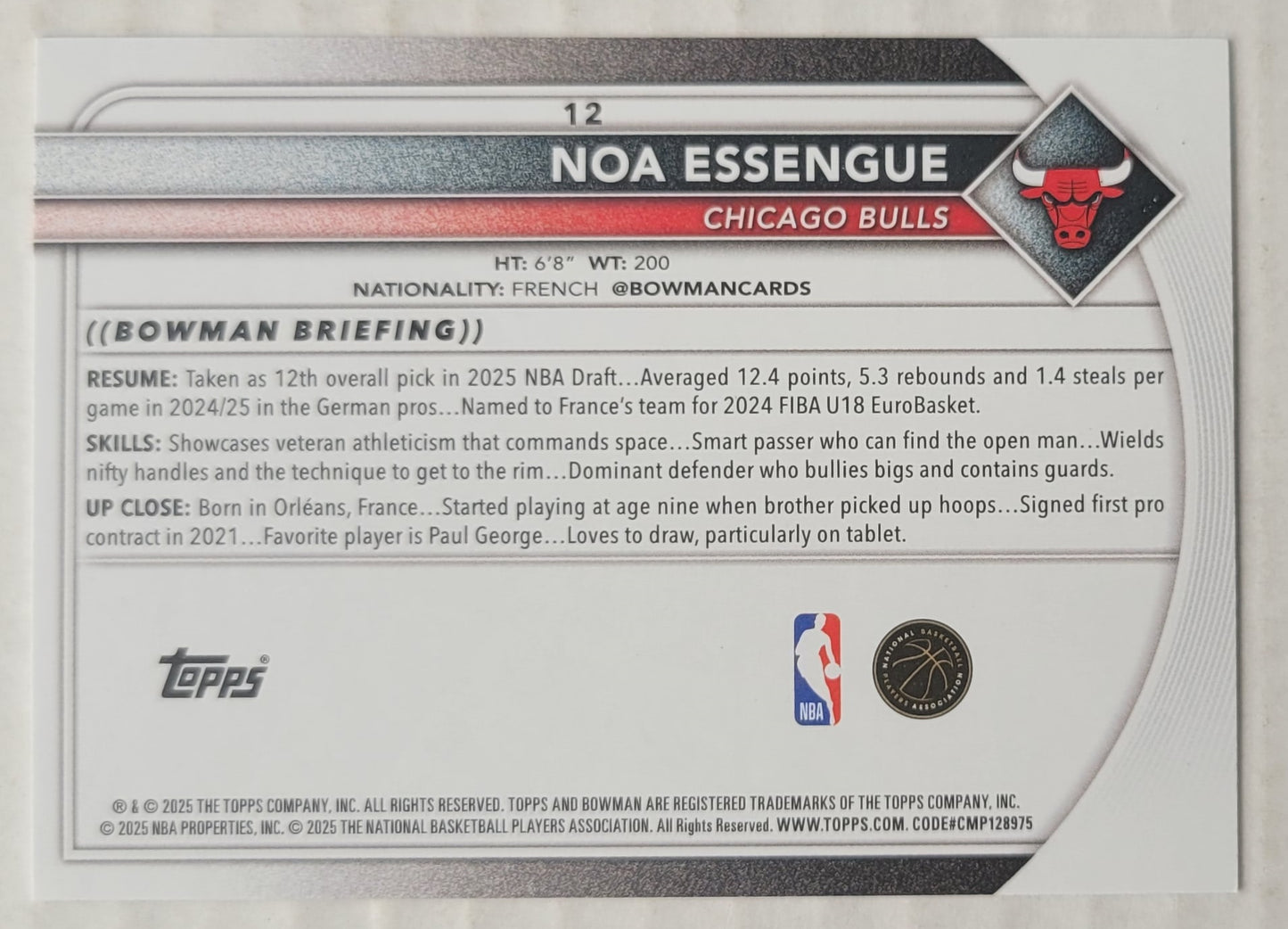 Noa Essengue - 2025-26 Bowman #12 RC