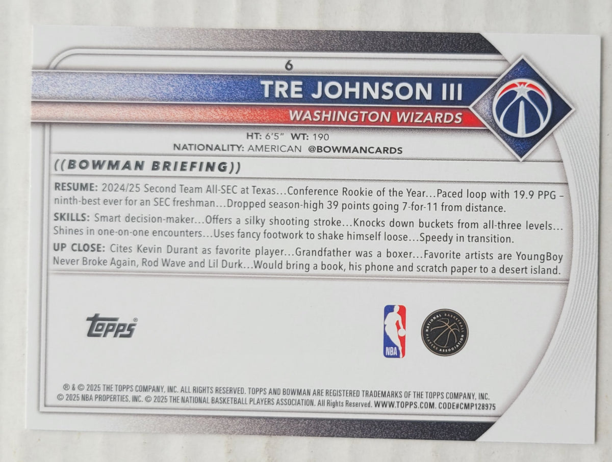 Tre Johnson III - 2025-26 Bowman #6 RC