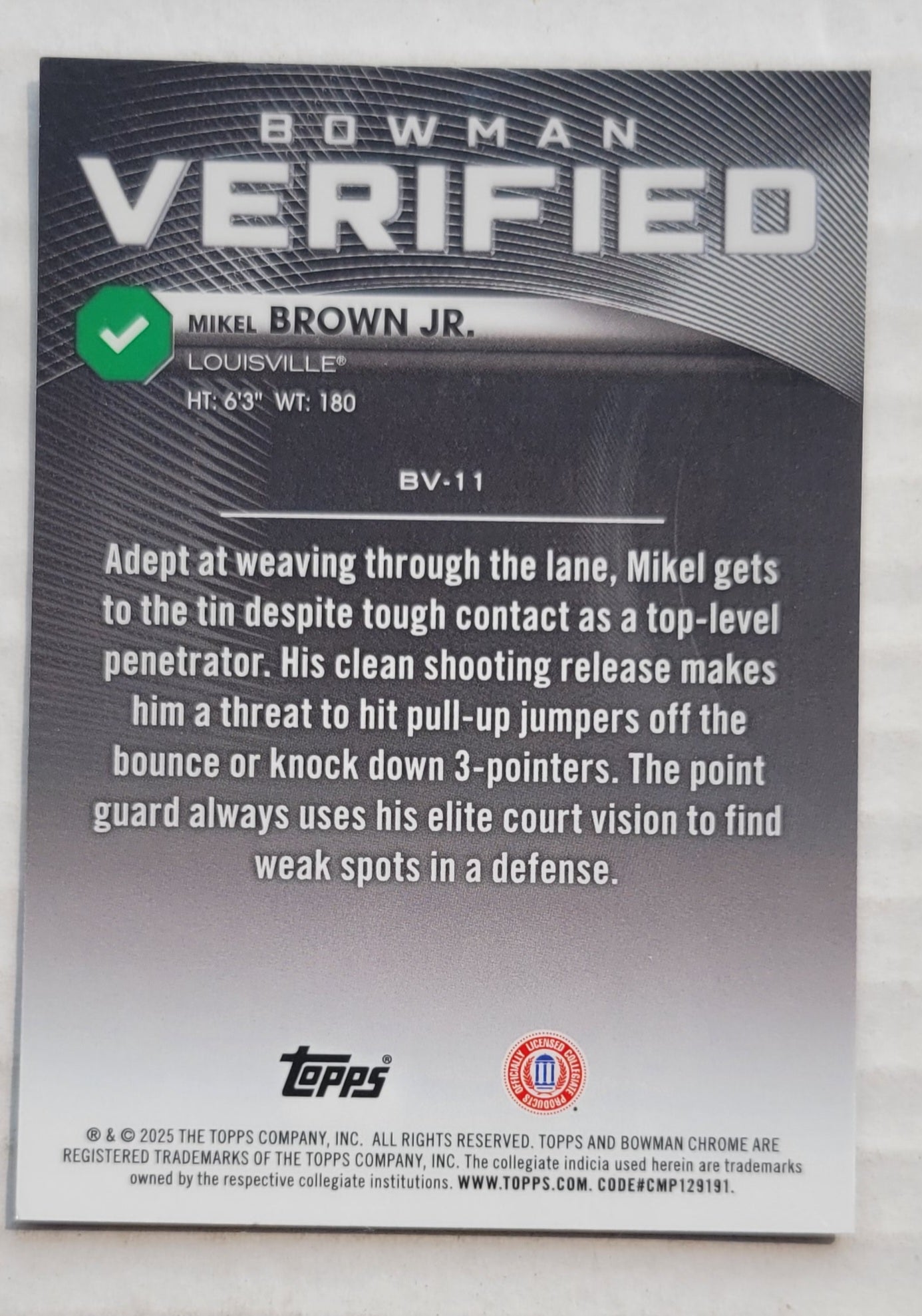 Mikel Brown Jr. - 2025-26 Bowman Chrome University Verified #BV11