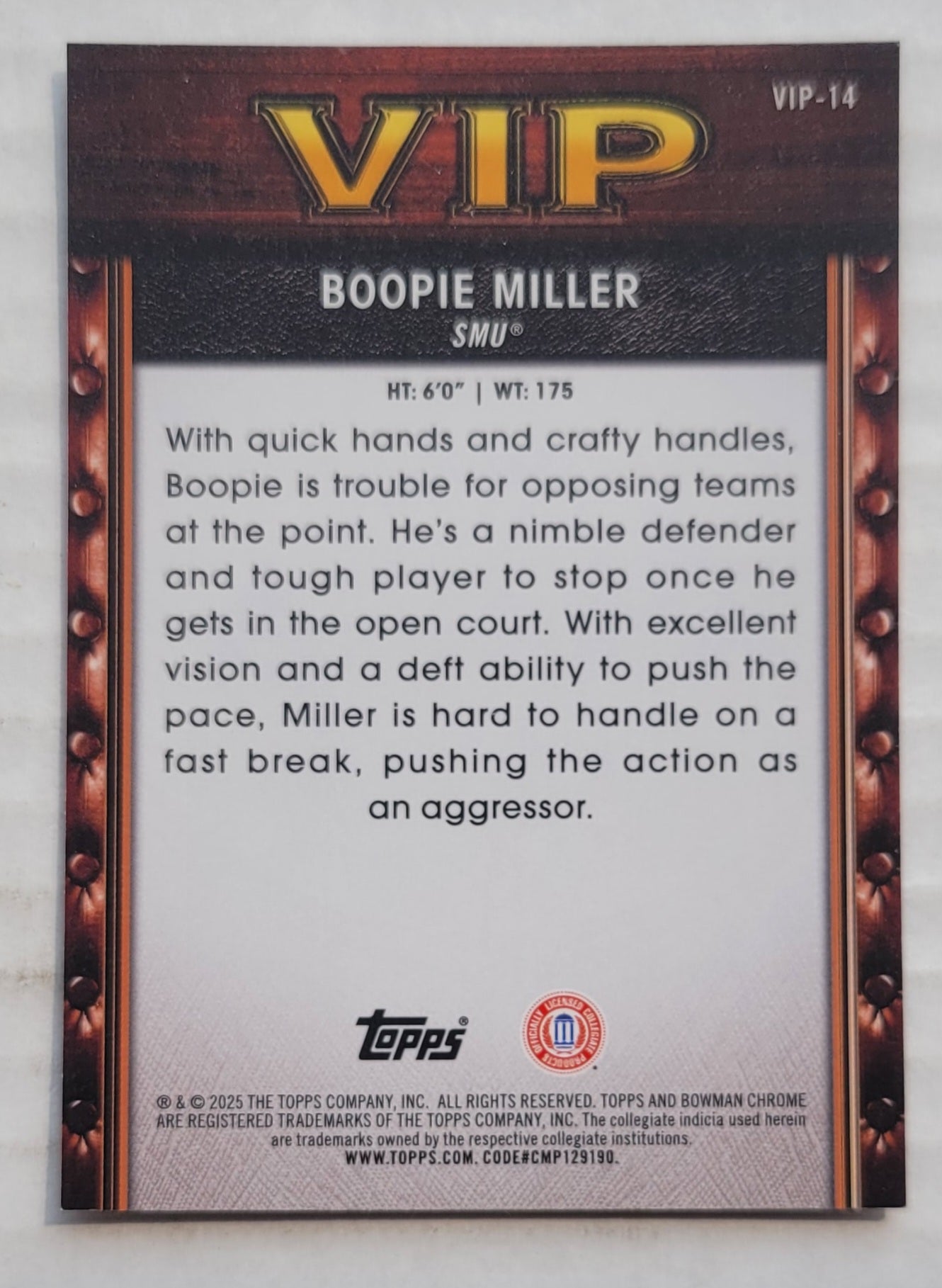 Boopie Miller - 2025-26 Bowman Chrome University Very Important Prospects #VIP14