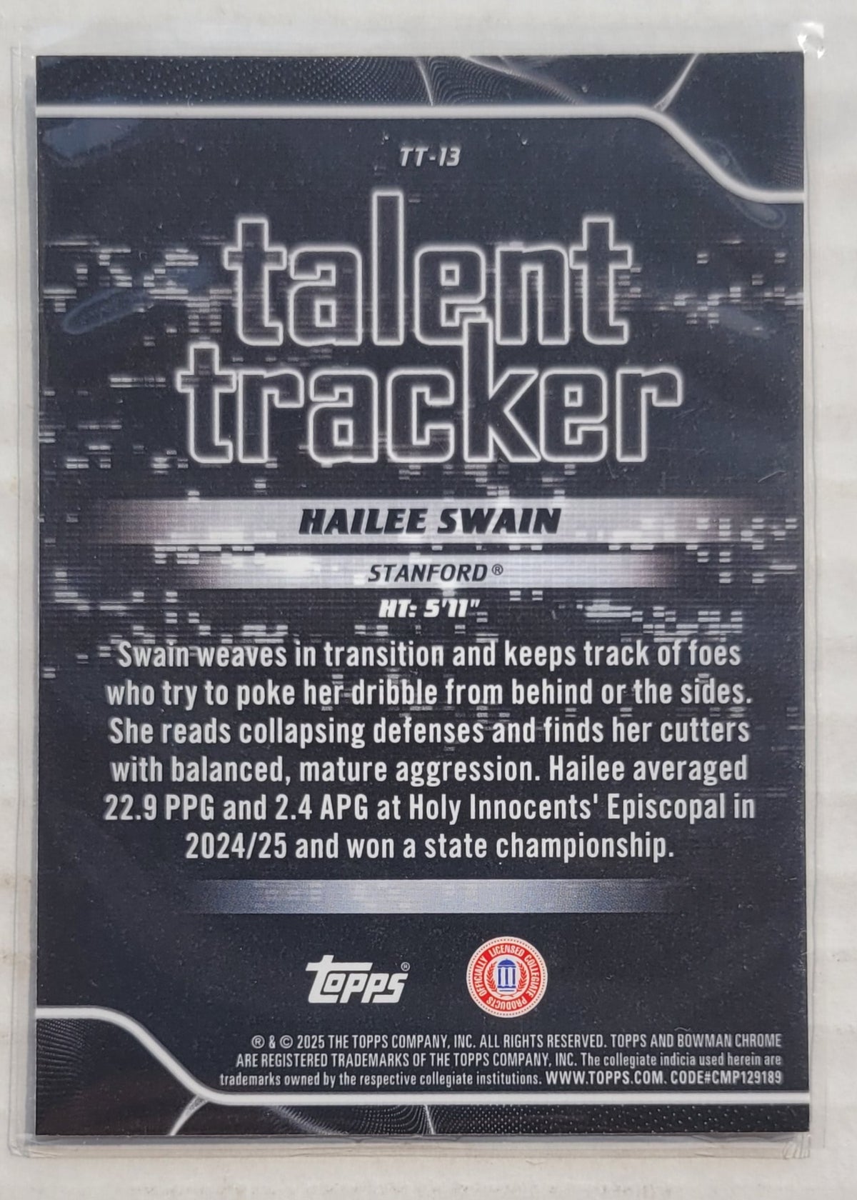 Hailee Swain - 2025-26 Bowman Chrome University Talent Tracker #TT13